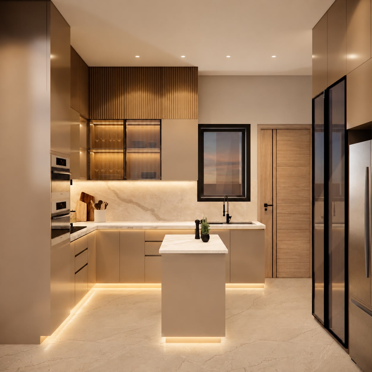 Kitchen with dark glass cabinetry at Bhati's Villa